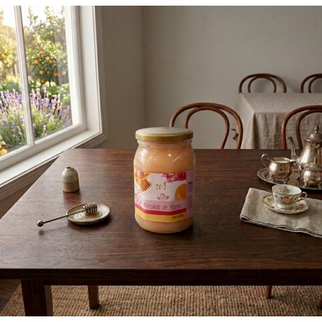 Miel de abeja con petalos de flores premiun